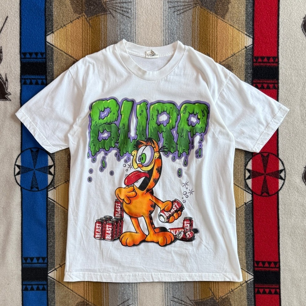 Vintage Garfield Burp Blast Cola White Graphic T-Shirt Mens Large 90s Cartoon
